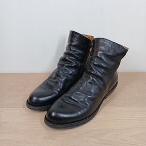 Fiorentini + Baker Ankle Boots Women 37.5 Black Leather Slouchy Side Zip Italy